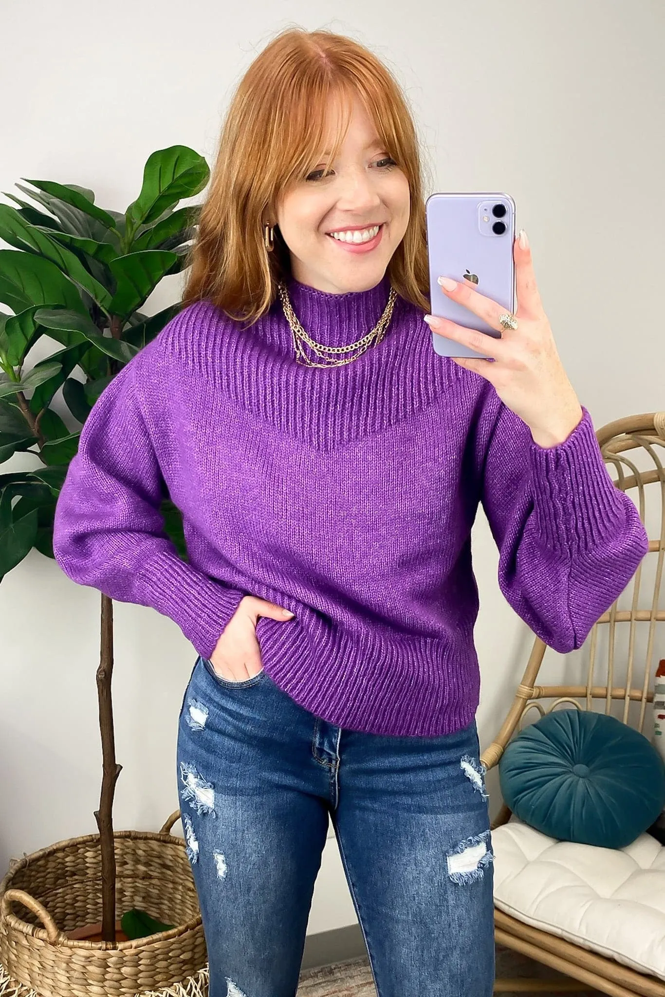 Adani Balloon Sleeve Mock Neck Sweater - FINAL SALE