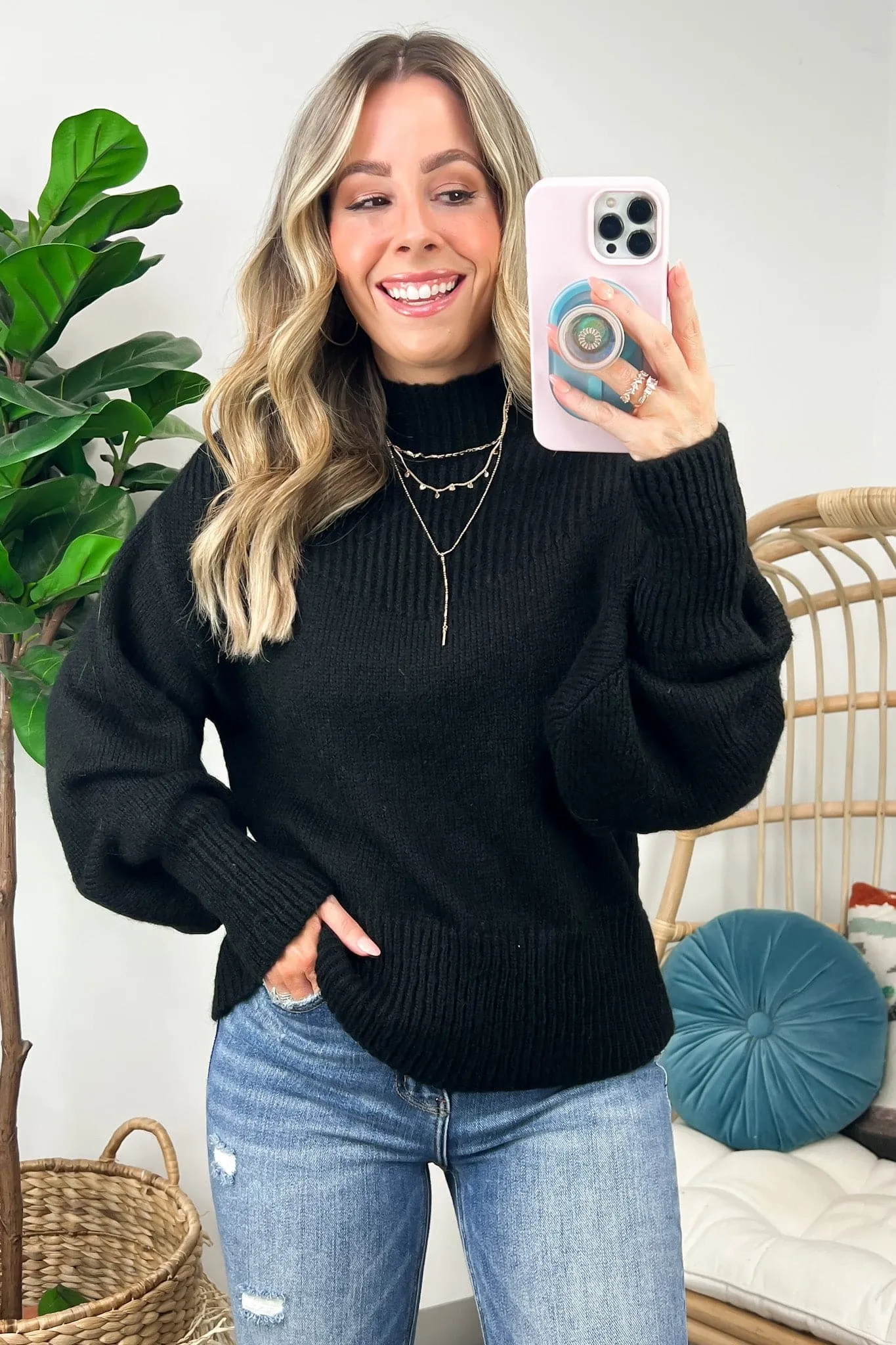 Adani Balloon Sleeve Mock Neck Sweater - FINAL SALE