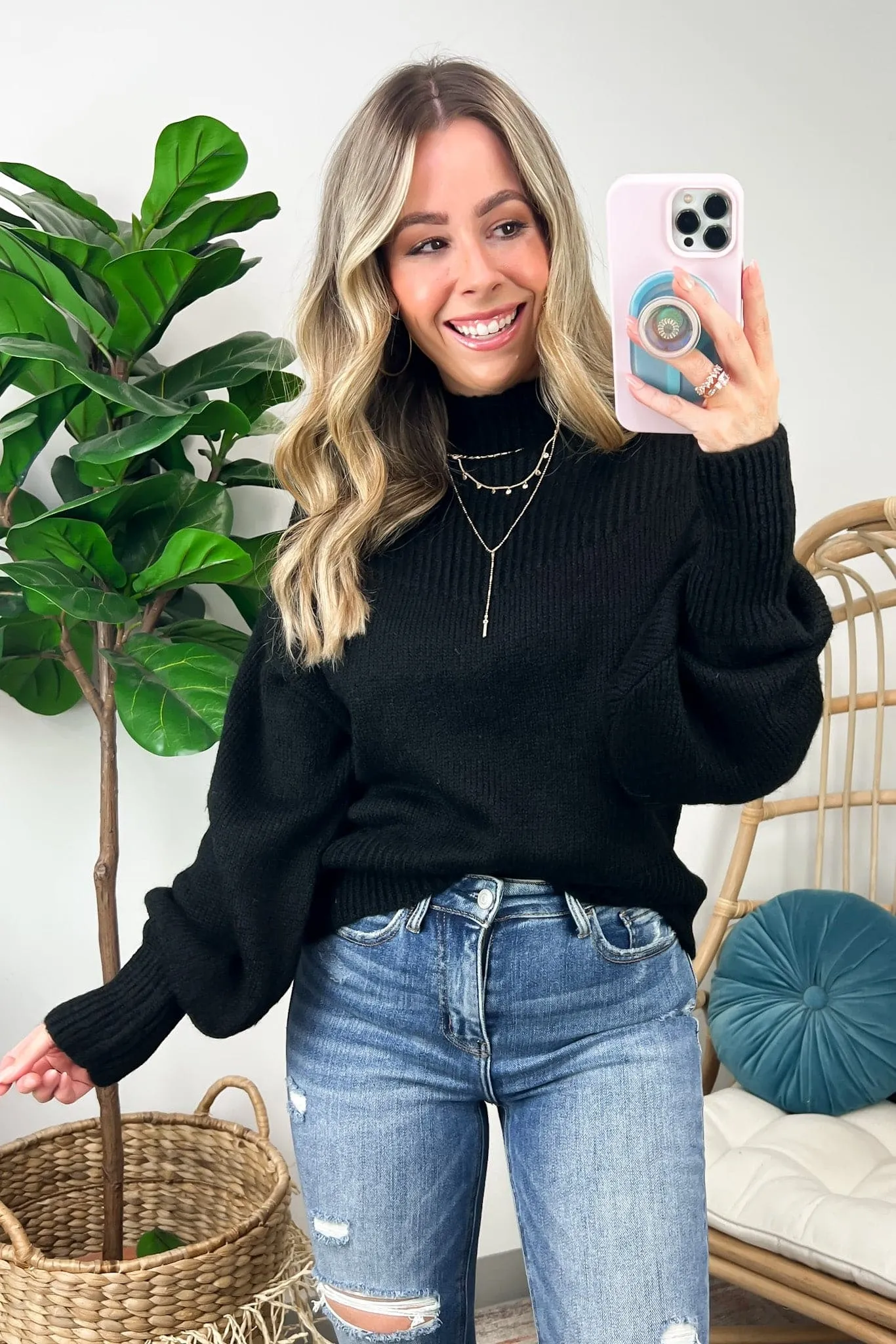Adani Balloon Sleeve Mock Neck Sweater - FINAL SALE