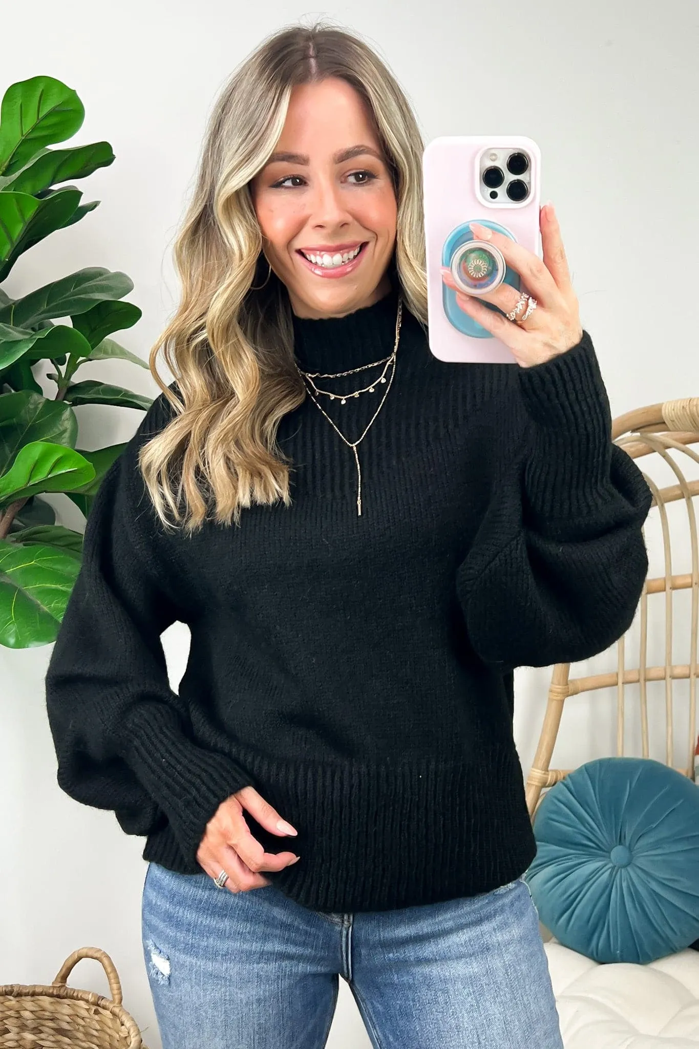 Adani Balloon Sleeve Mock Neck Sweater - FINAL SALE