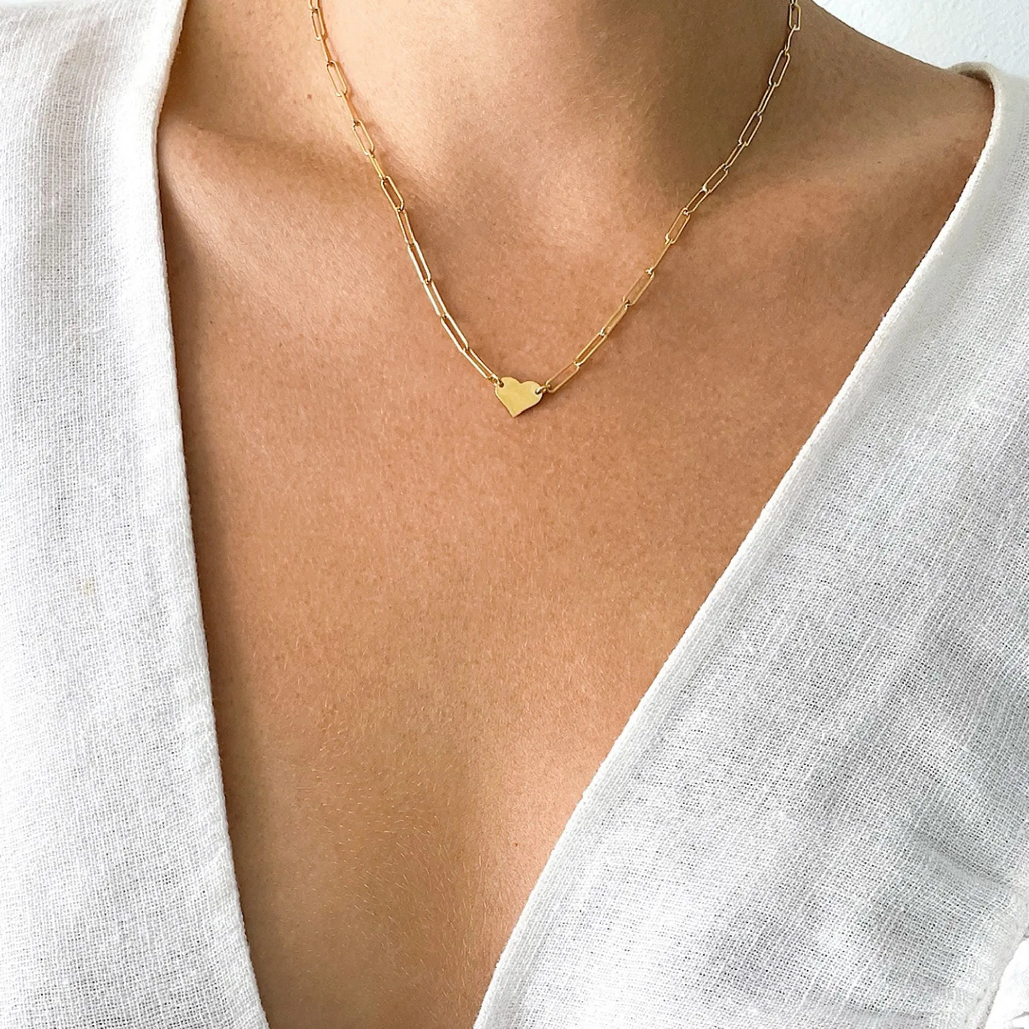 Adornia Heart Necklace with Paperclip Chain