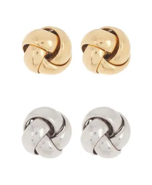 Adornia Knot Stud Set silver gold