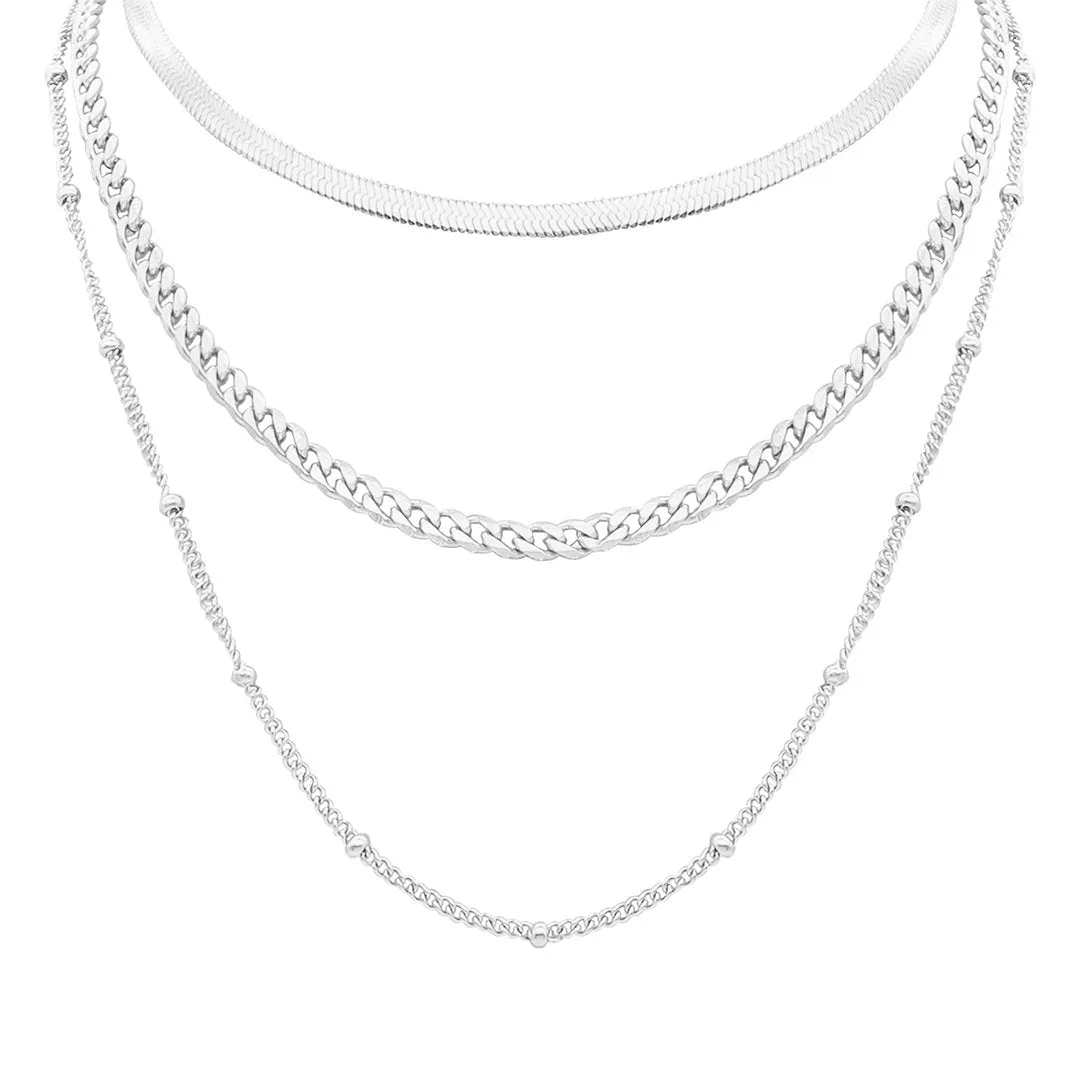 Adornia Layered Chain Necklace silver