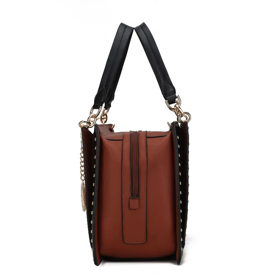 Aubrey Vegan Leather Multi Compartment Satchel Handbag - Color Block