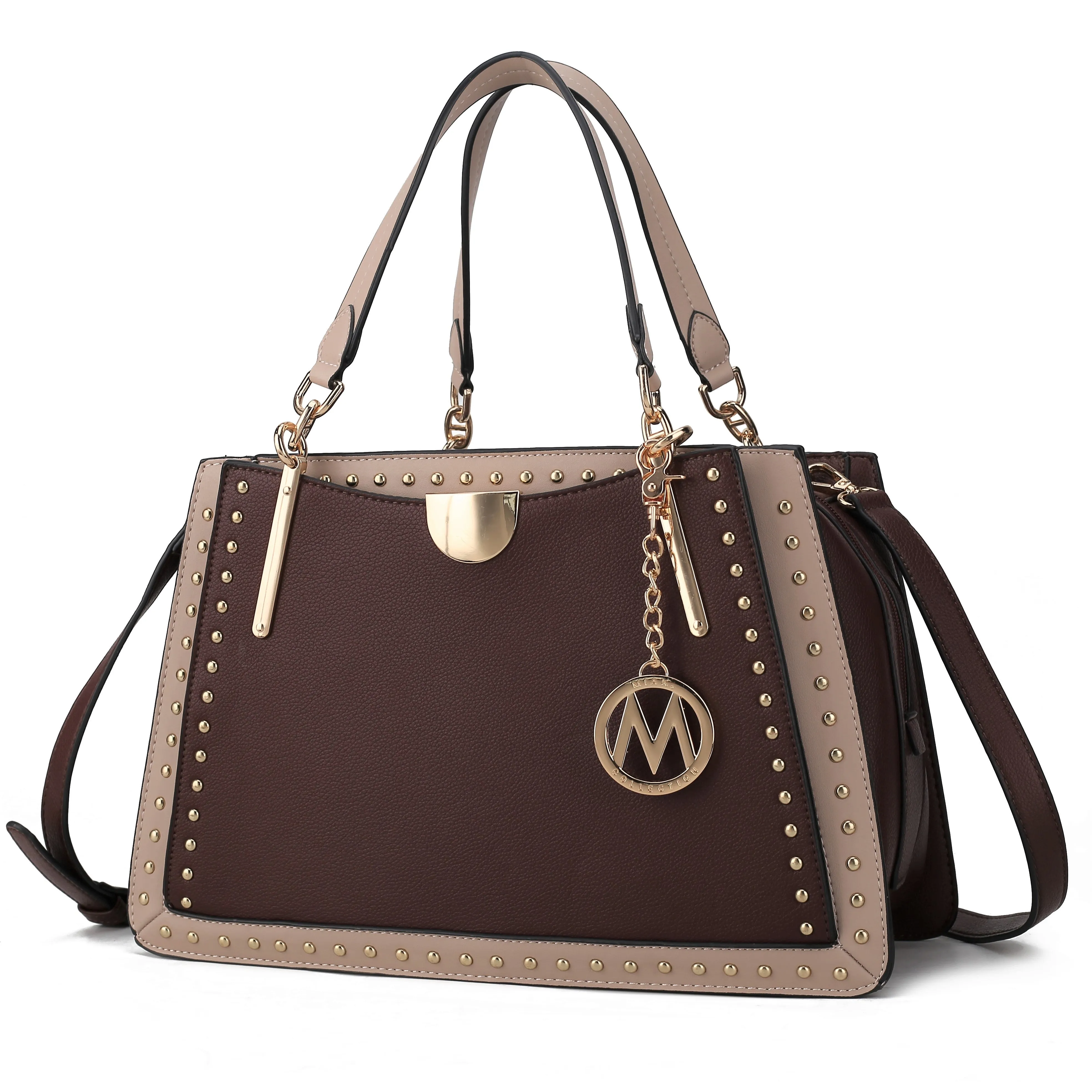 Aubrey Vegan Leather Multi Compartment Satchel Handbag - Color Block