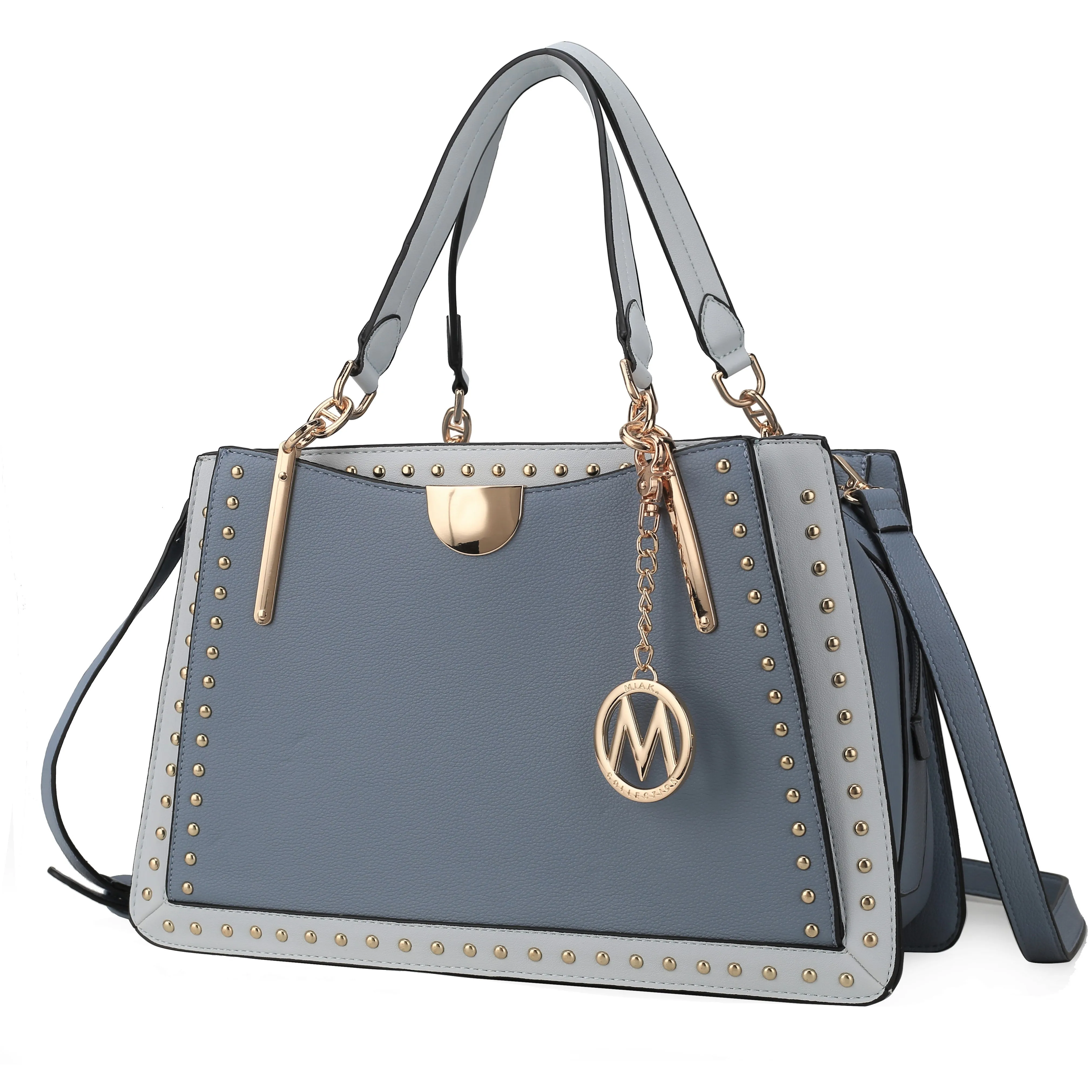 Aubrey Vegan Leather Multi Compartment Satchel Handbag - Color Block