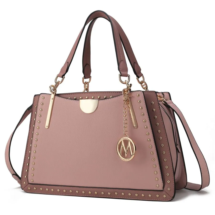 Aubrey Vegan Leather Multi Compartment Satchel Handbag - Color Block