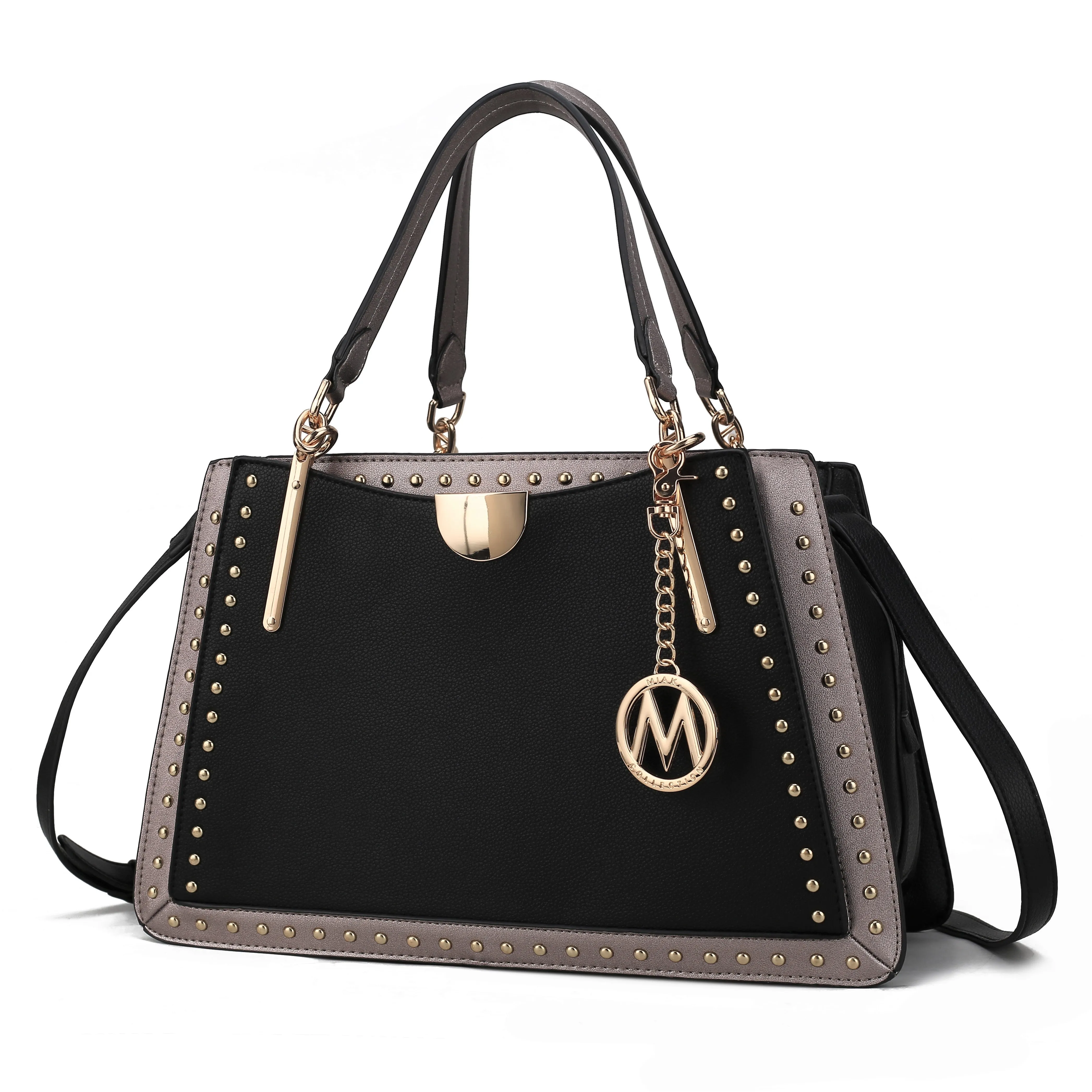 Aubrey Vegan Leather Multi Compartment Satchel Handbag - Color Block
