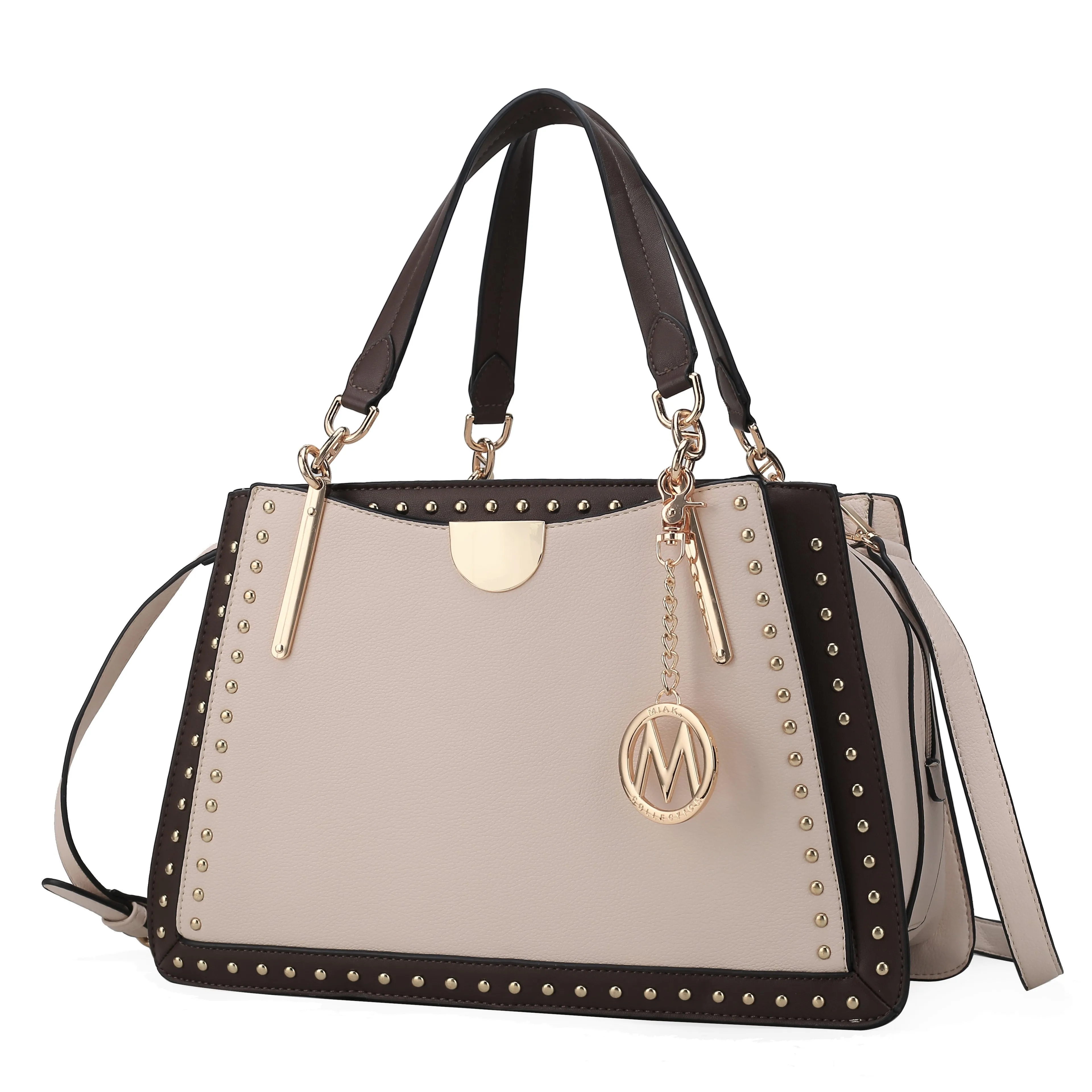 Aubrey Vegan Leather Multi Compartment Satchel Handbag - Color Block
