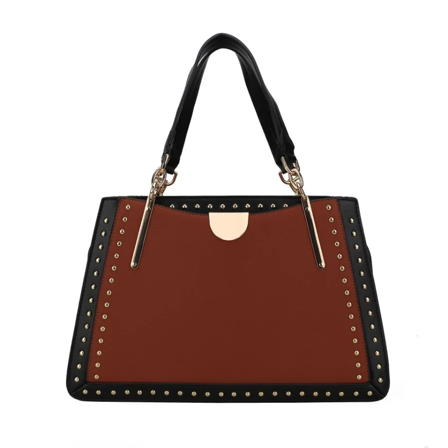 Aubrey Vegan Leather Multi Compartment Satchel Handbag - Color Block