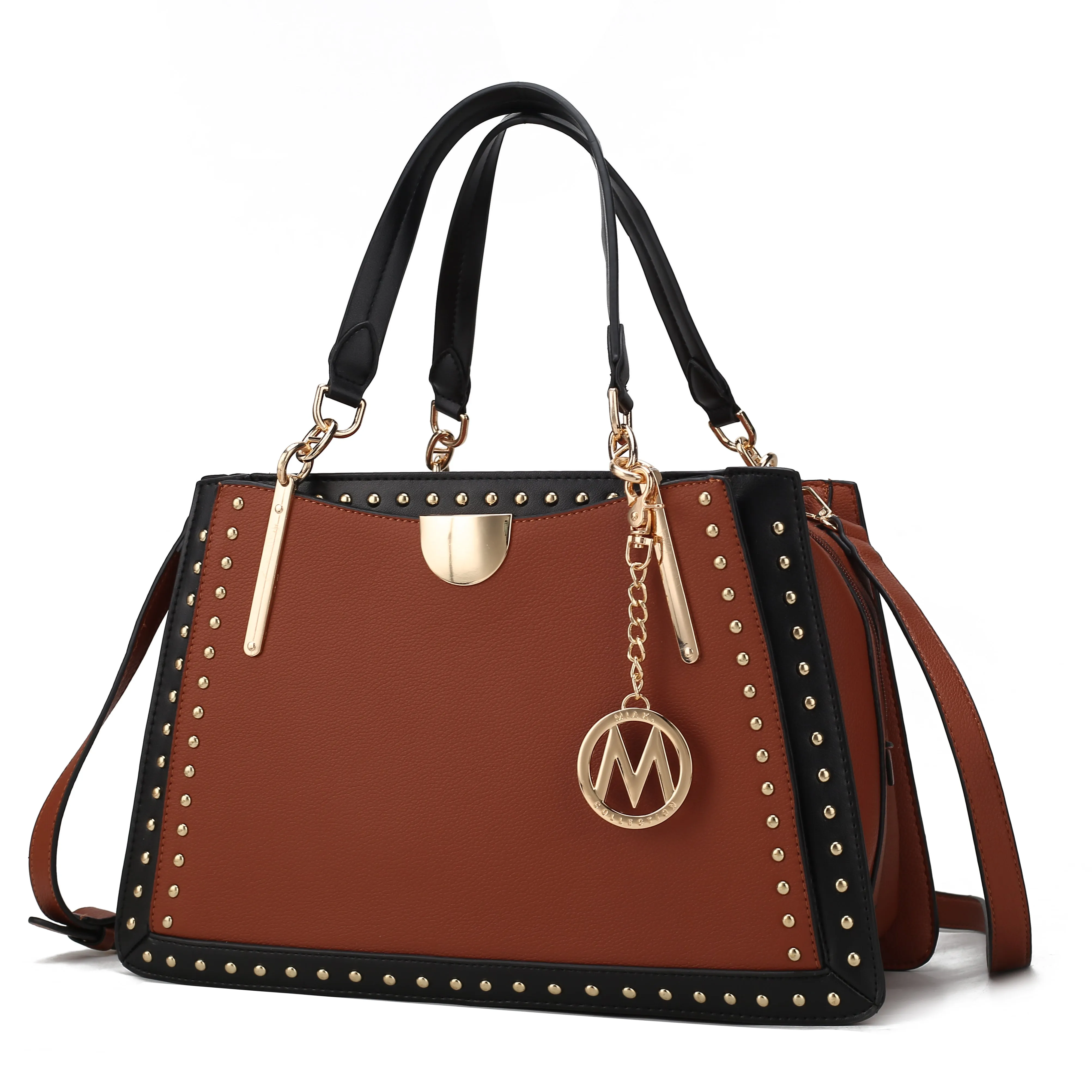 Aubrey Vegan Leather Multi Compartment Satchel Handbag - Color Block