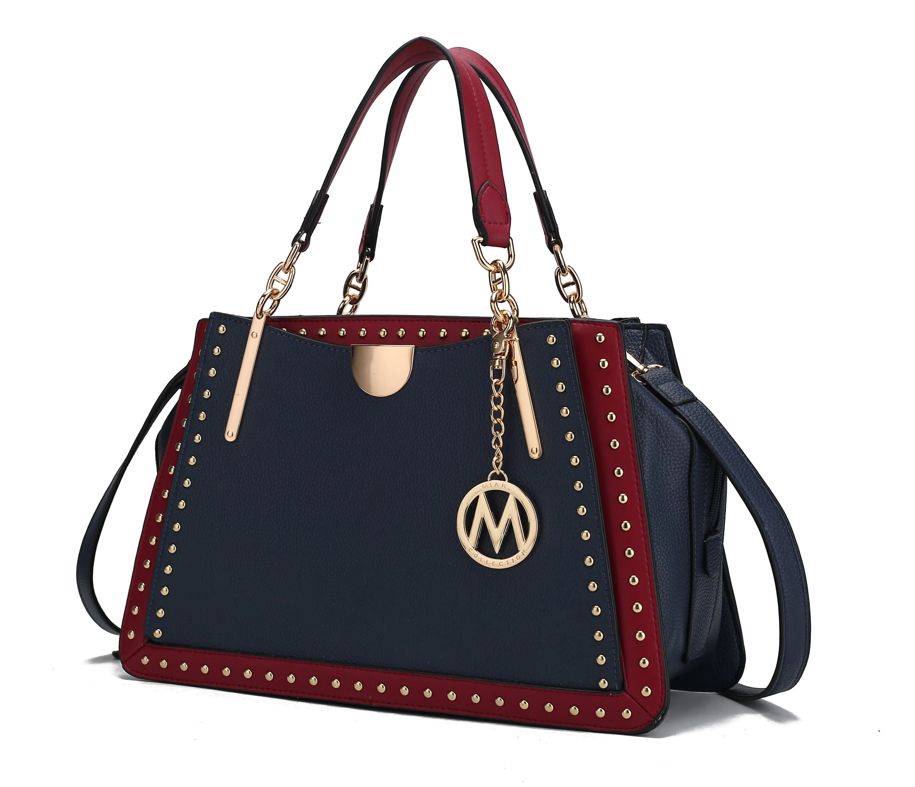Aubrey Vegan Leather Multi Compartment Satchel Handbag - Color Block