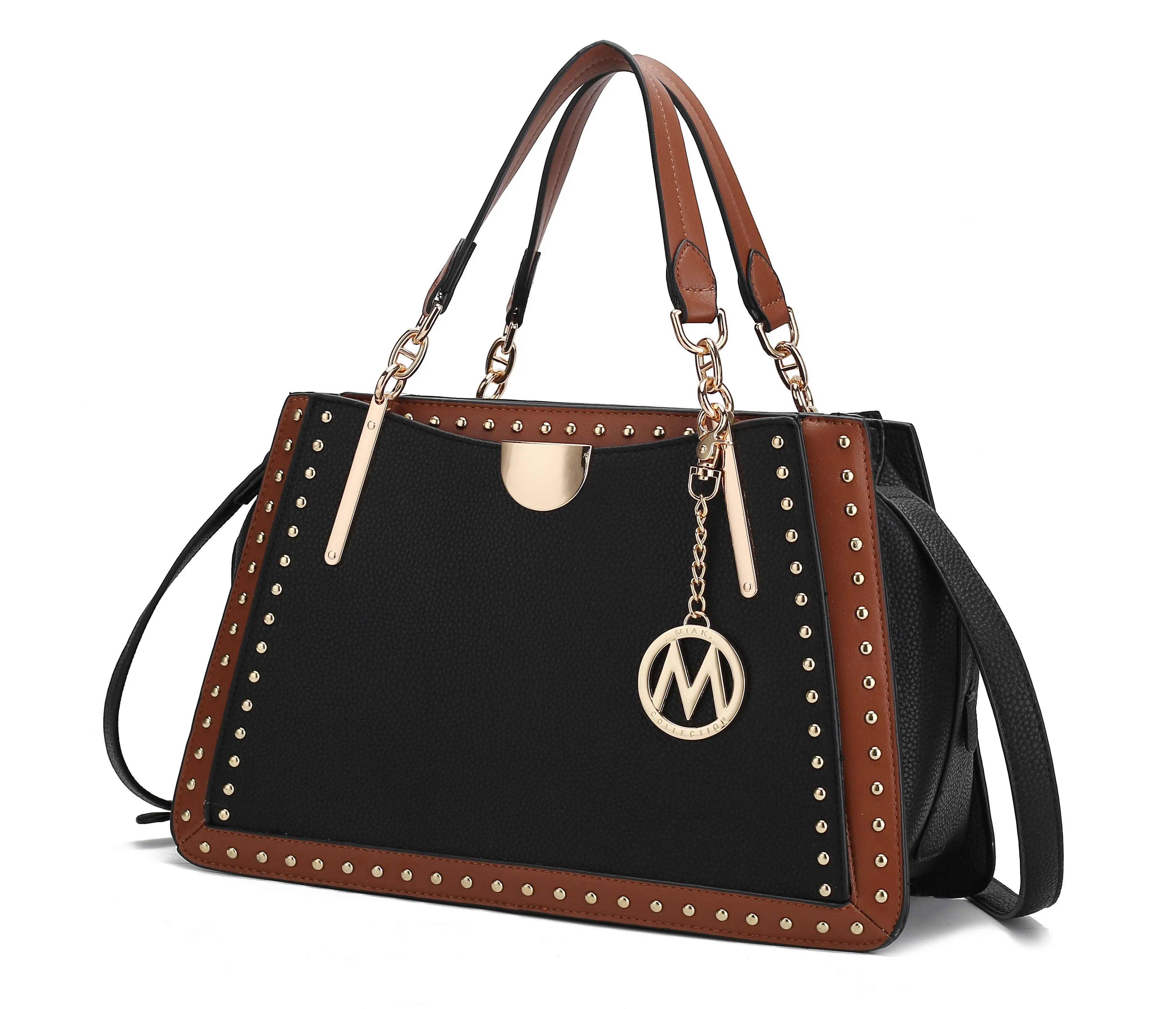 Aubrey Vegan Leather Multi Compartment Satchel Handbag - Color Block