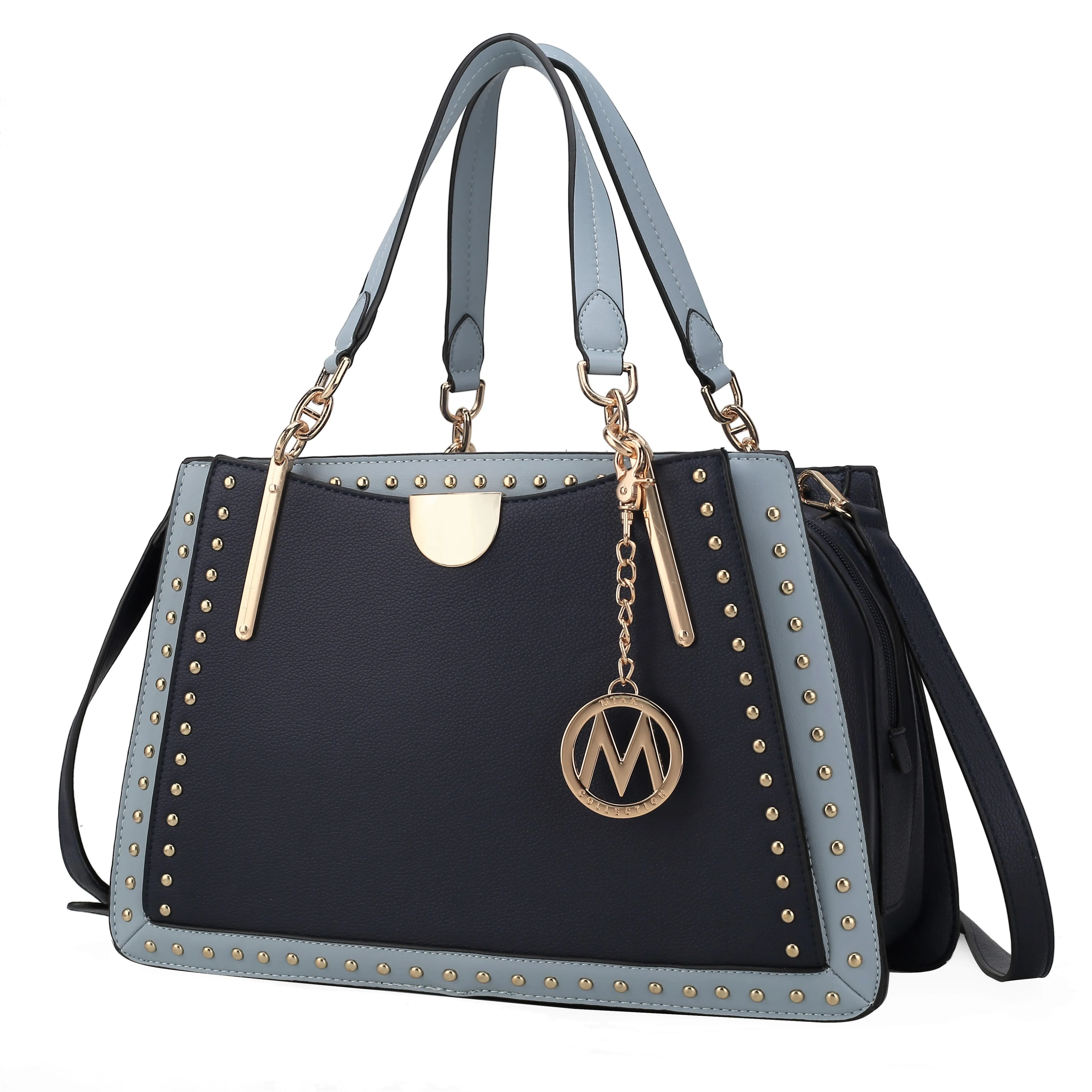 Aubrey Vegan Leather Multi Compartment Satchel Handbag - Color Block