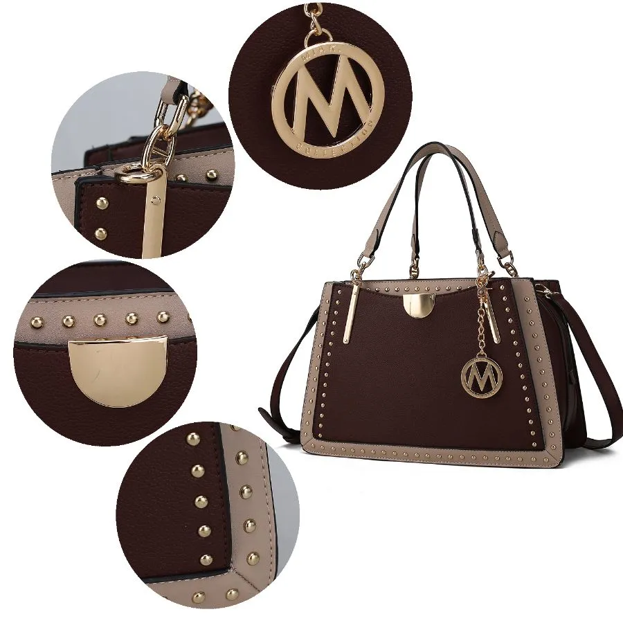 Aubrey Vegan Leather Multi Compartment Satchel Handbag - Color Block