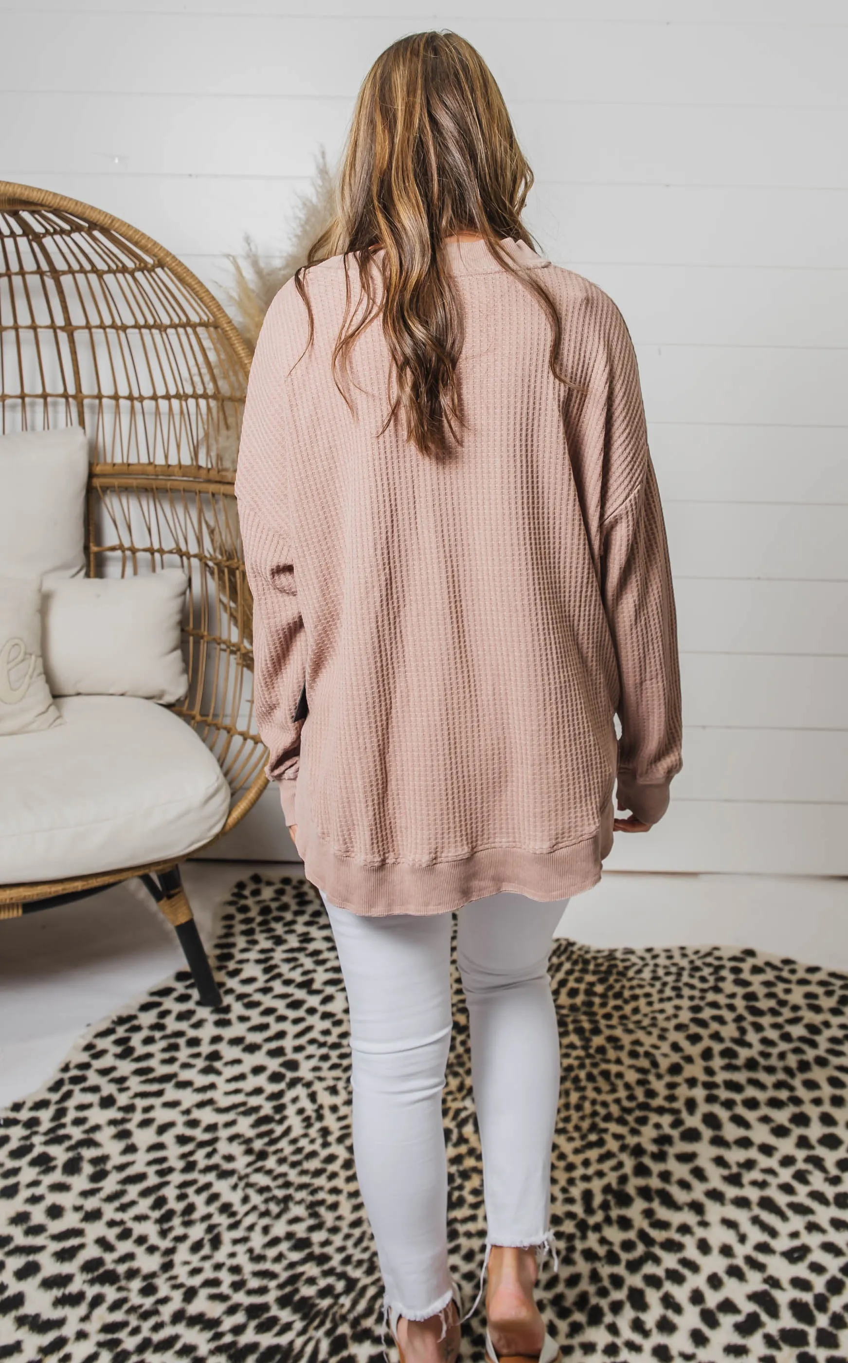 Curvy Girl Mock Neck Waffle Top - Mono B - Final Sale