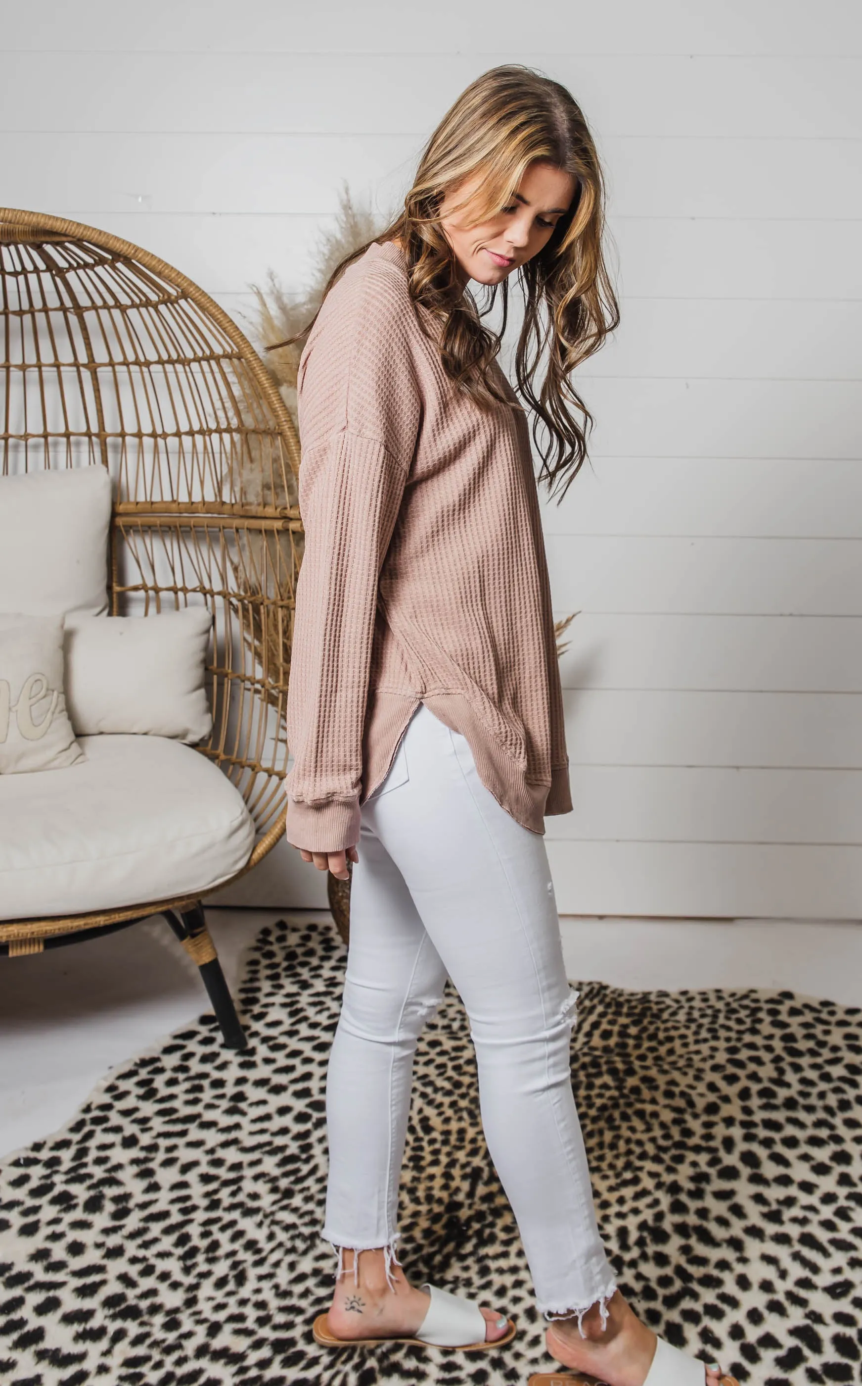 Curvy Girl Mock Neck Waffle Top - Mono B - Final Sale