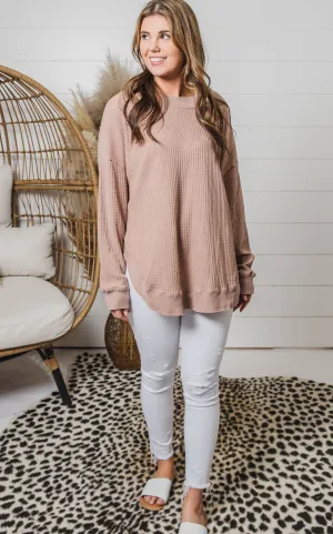 Curvy Girl Mock Neck Waffle Top - Mono B - Final Sale