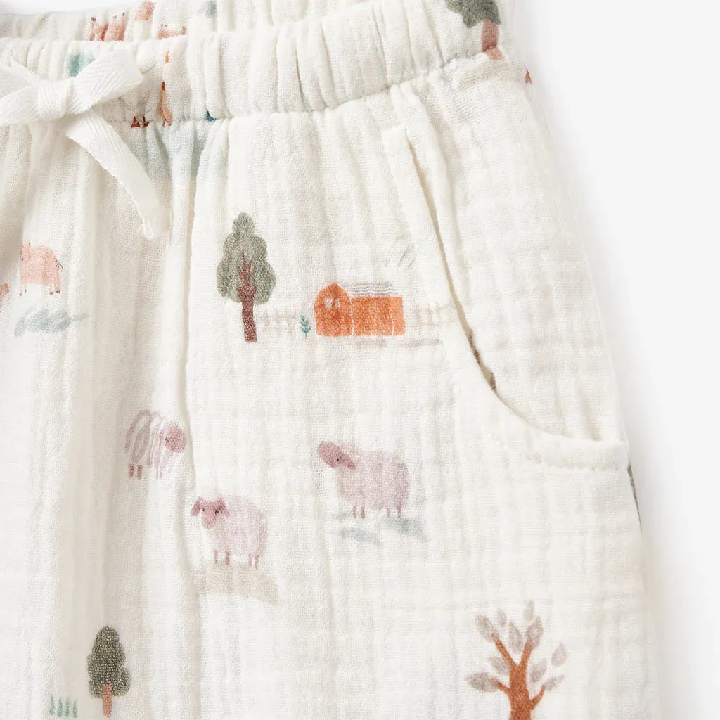 Elegant Baby On The Farm Knit Henley   Organic Muslin Short Set - Multi