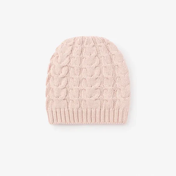Elegant Baby Pale Pink Horseshoe Cable Knit Baby Hat