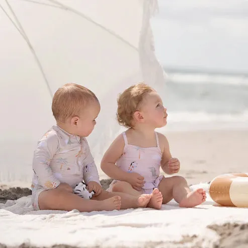 Elegant Baby Pale Pink Seaside Safari Baby Ruffle Swimsuit - Pink