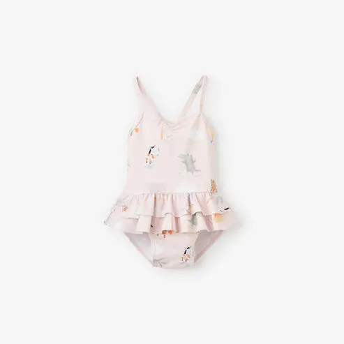 Elegant Baby Pale Pink Seaside Safari Baby Ruffle Swimsuit - Pink