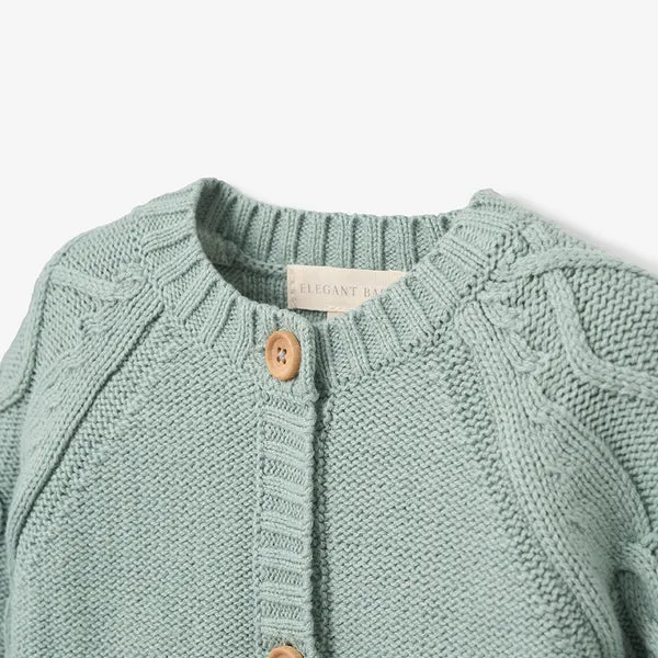 Elegant Baby Sage Chunky Diamond Cable Cardigan & Hat Set