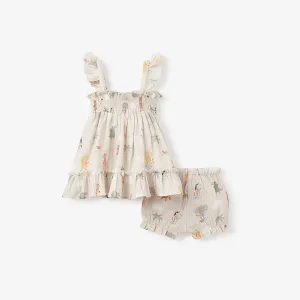 Elegant Baby Seaside Safari Organic Muslin Smocked Dress W/ Bloomer -  Rainy Day