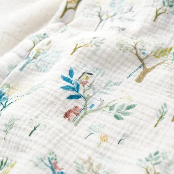 Elegant Baby Treehouse Forest Organic Muslin Fur Back Blanket