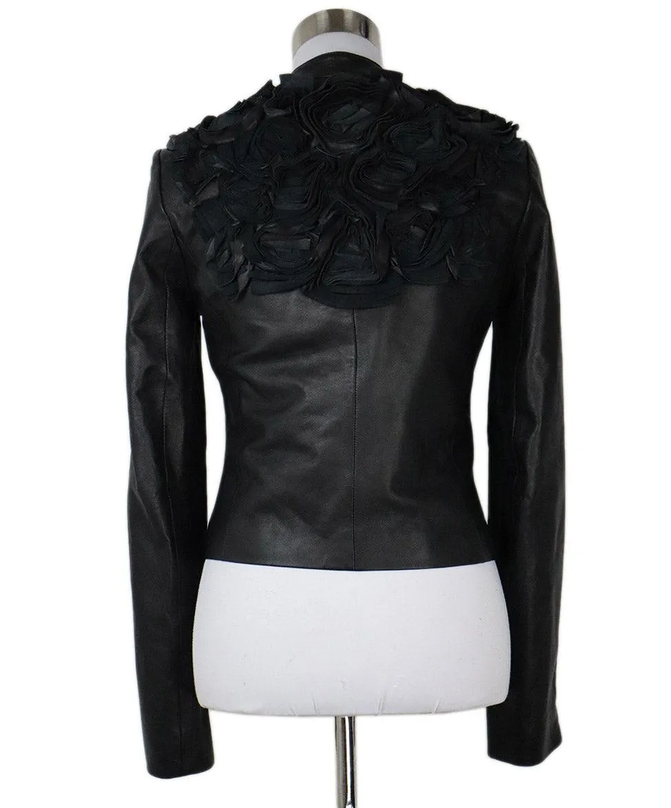 Givenchy Black Leather Floral Trim Jacket sz 6
