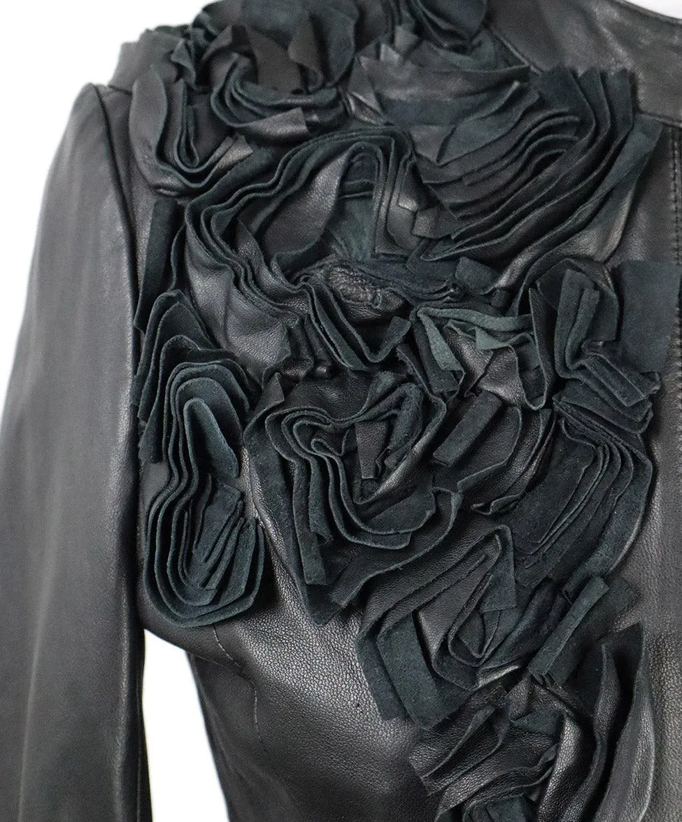 Givenchy Black Leather Floral Trim Jacket sz 6