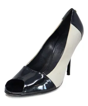 Gucci Grey Suede & Black Patent Peep Toe Heels sz 9