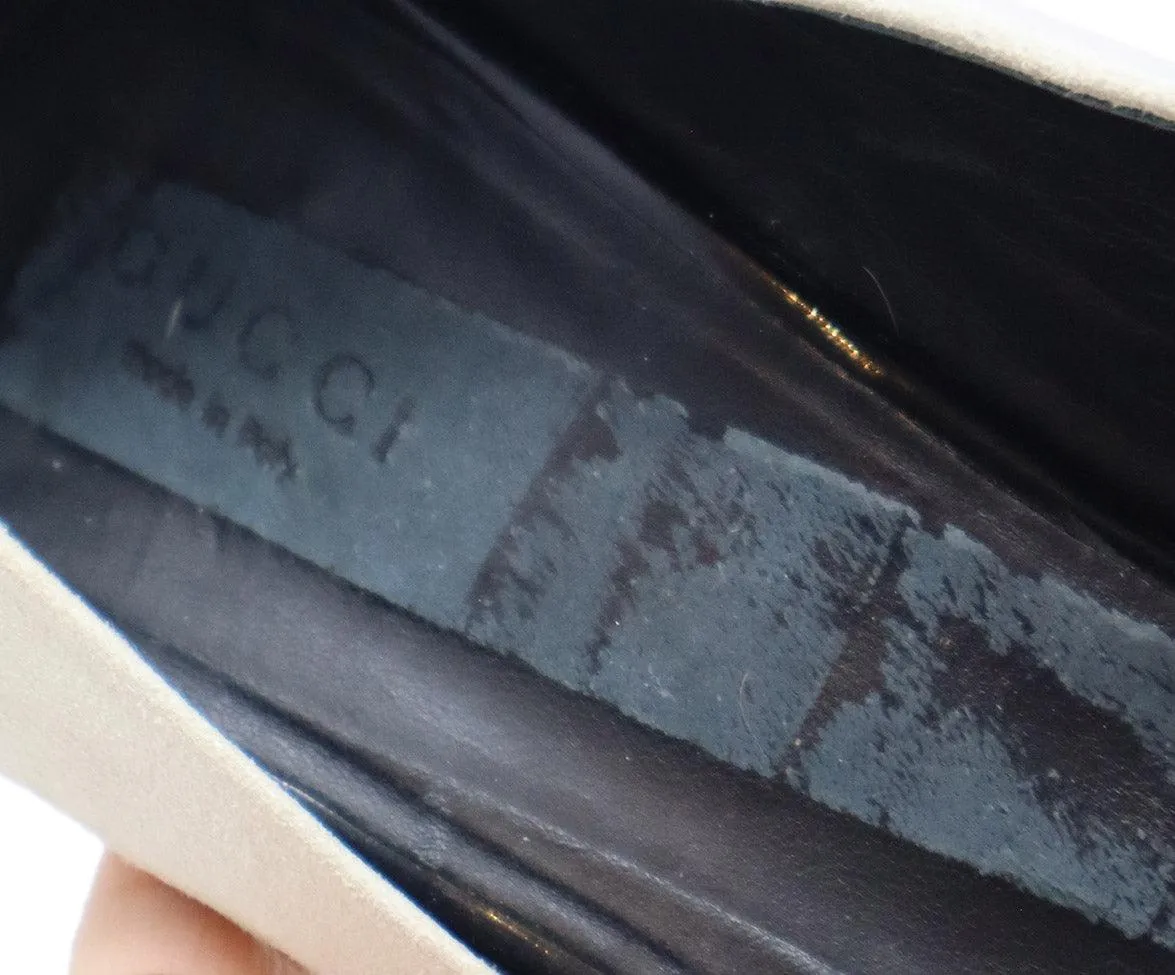 Gucci Grey Suede & Black Patent Peep Toe Heels sz 9