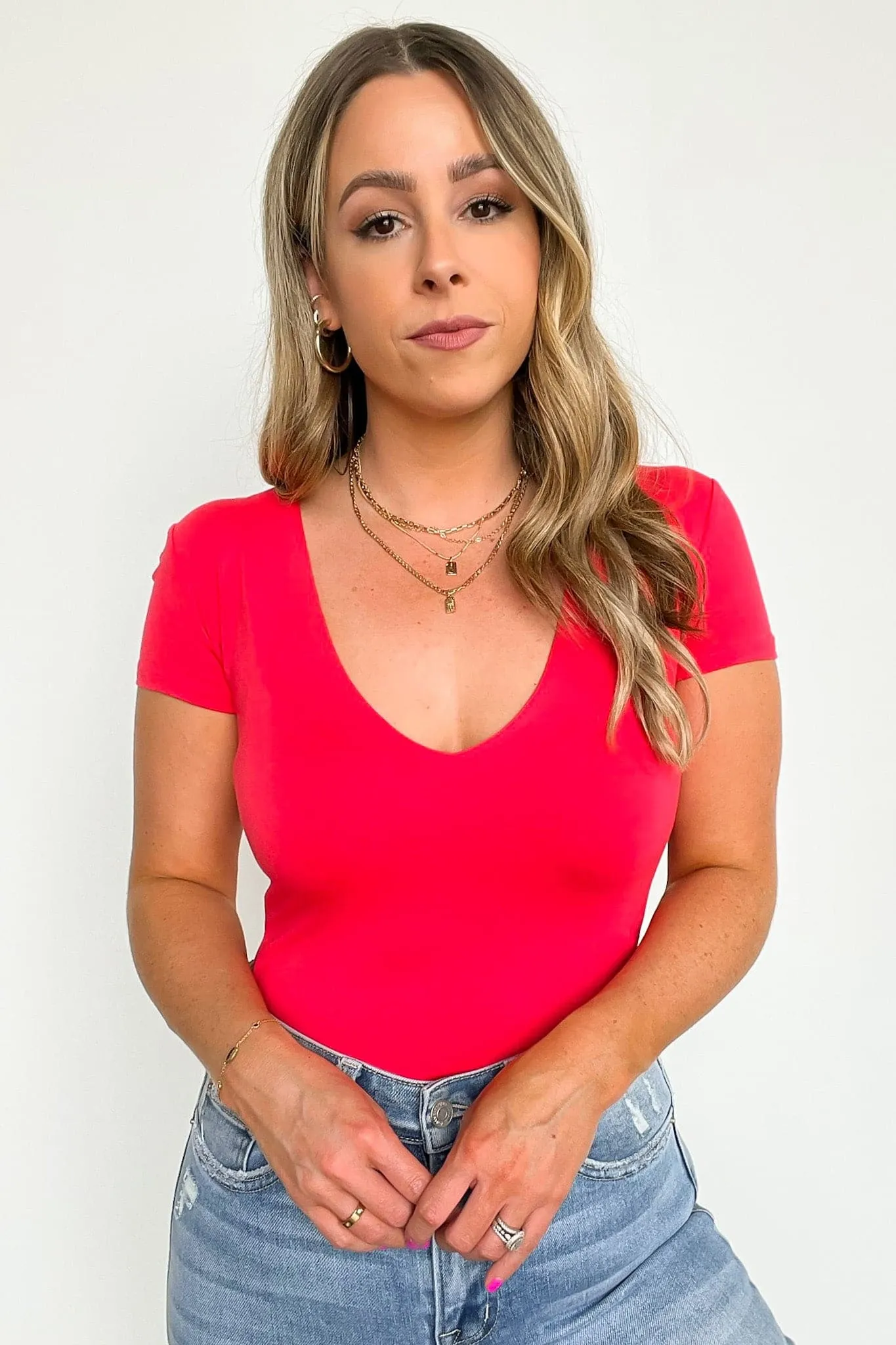 Jessiah V-Neck Short Sleeve Bodysuit - FINAL SALE