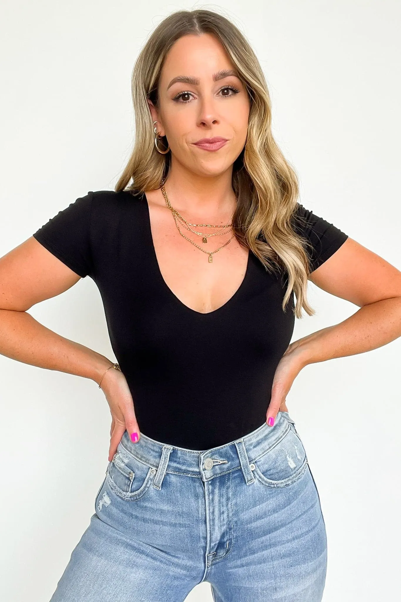 Jessiah V-Neck Short Sleeve Bodysuit - FINAL SALE