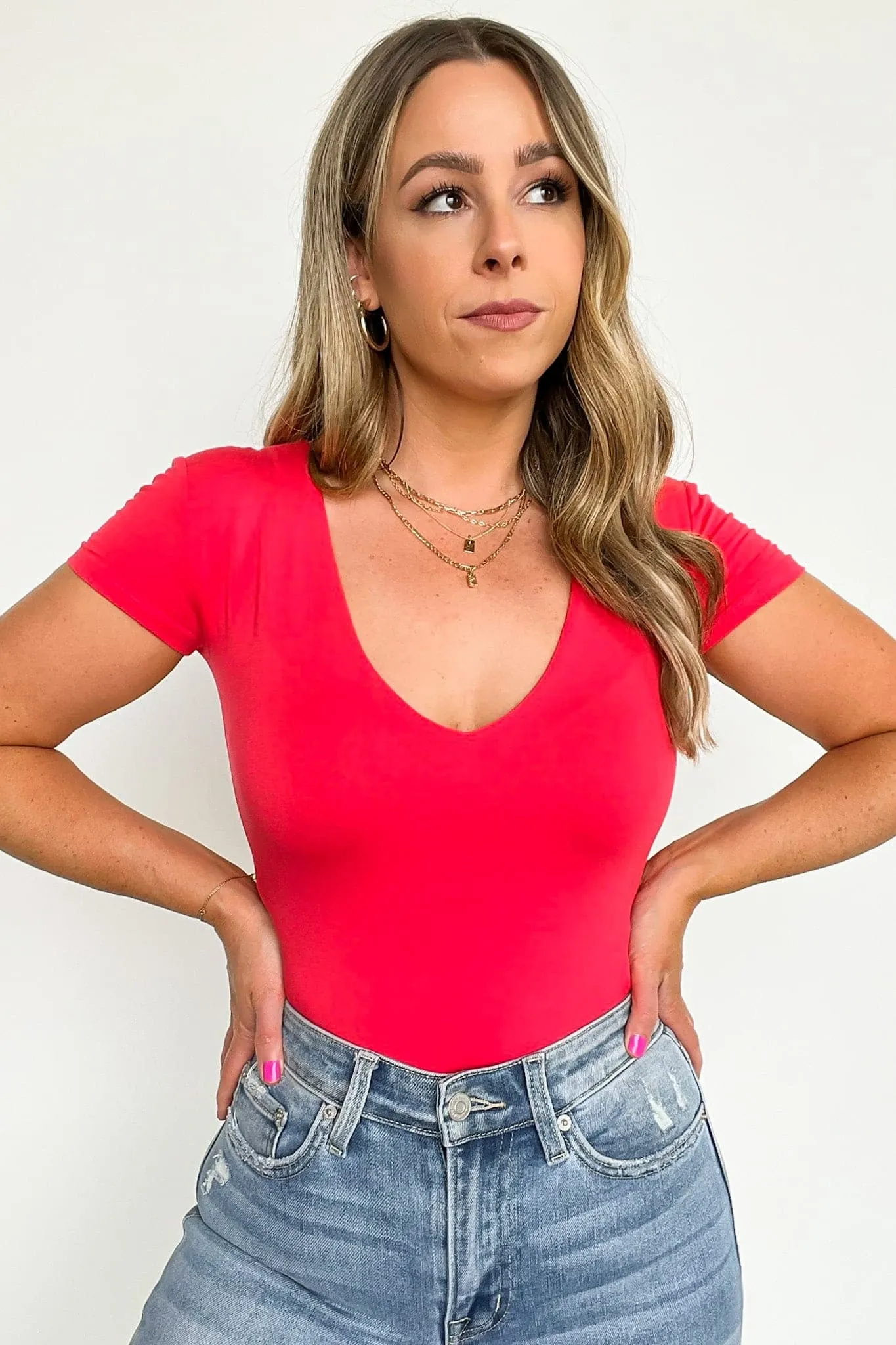 Jessiah V-Neck Short Sleeve Bodysuit - FINAL SALE