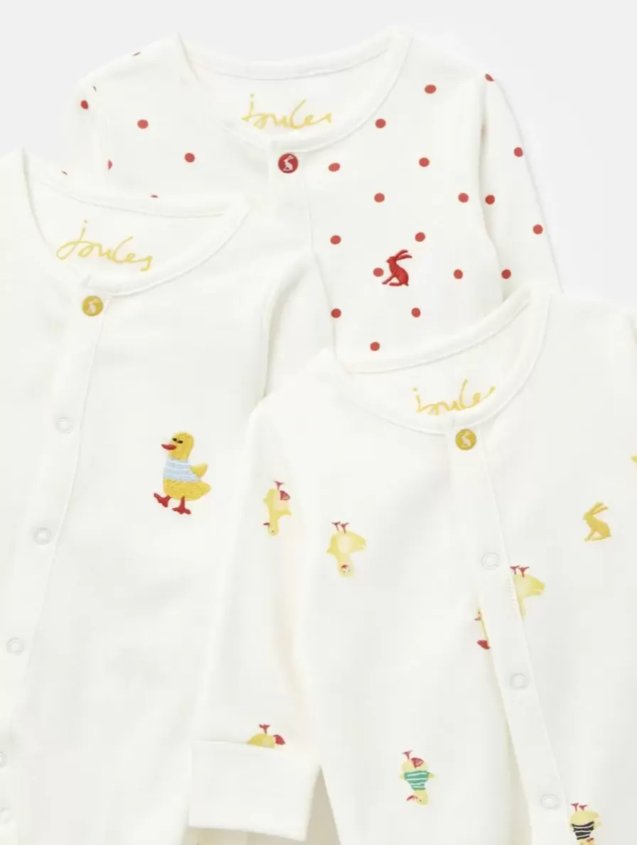 Joules Infant Babygrow 3 Pack - White Ducklings
