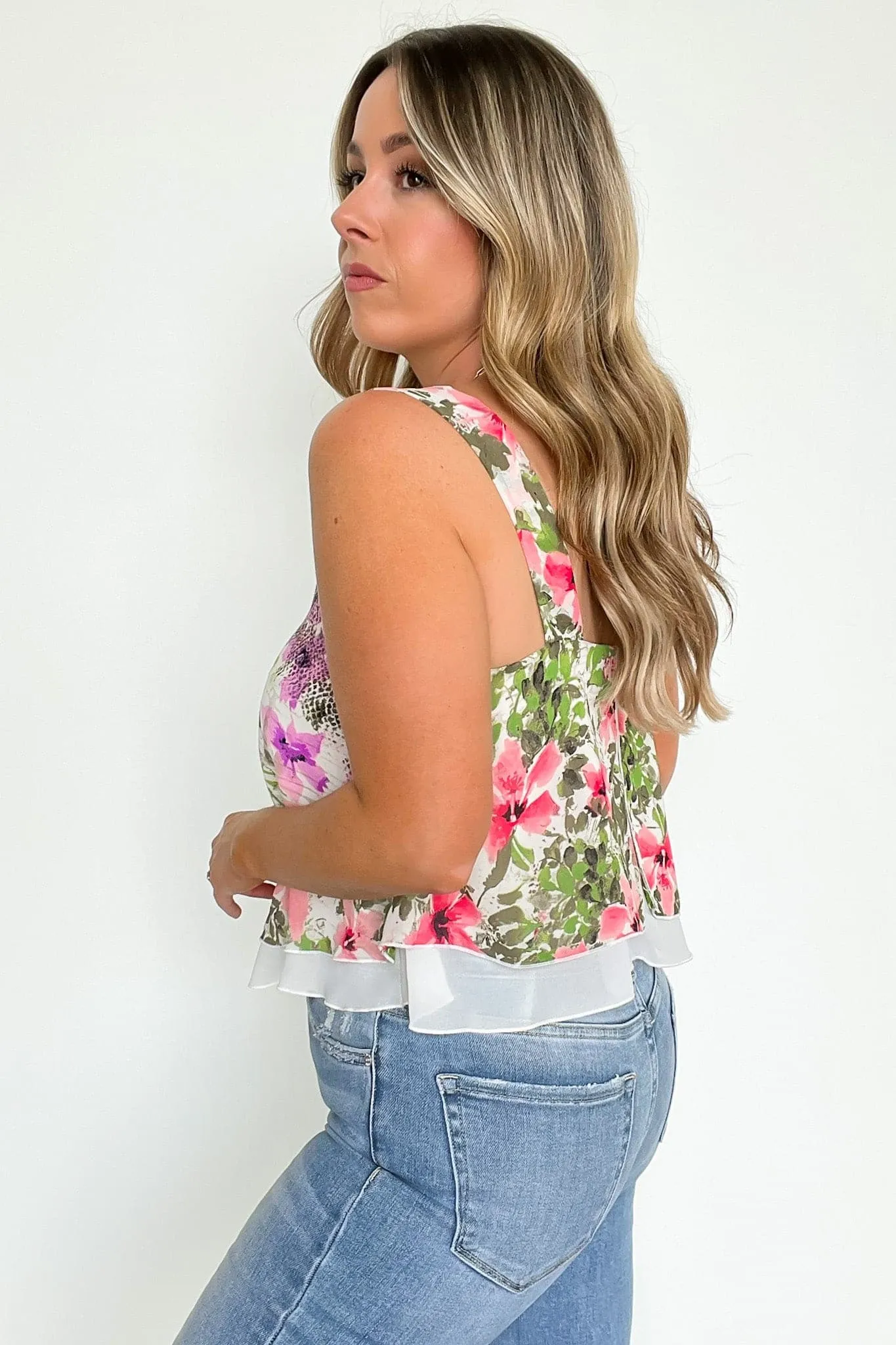 Lovely Entrance Flounce Floral Print Top - FINAL SALE