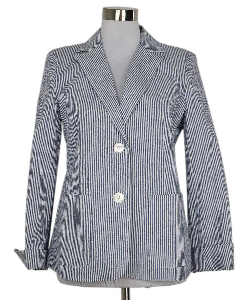 Max Mara Blue & White Striped Linen Blazer sz 12