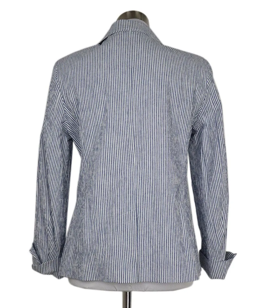 Max Mara Blue & White Striped Linen Blazer sz 12
