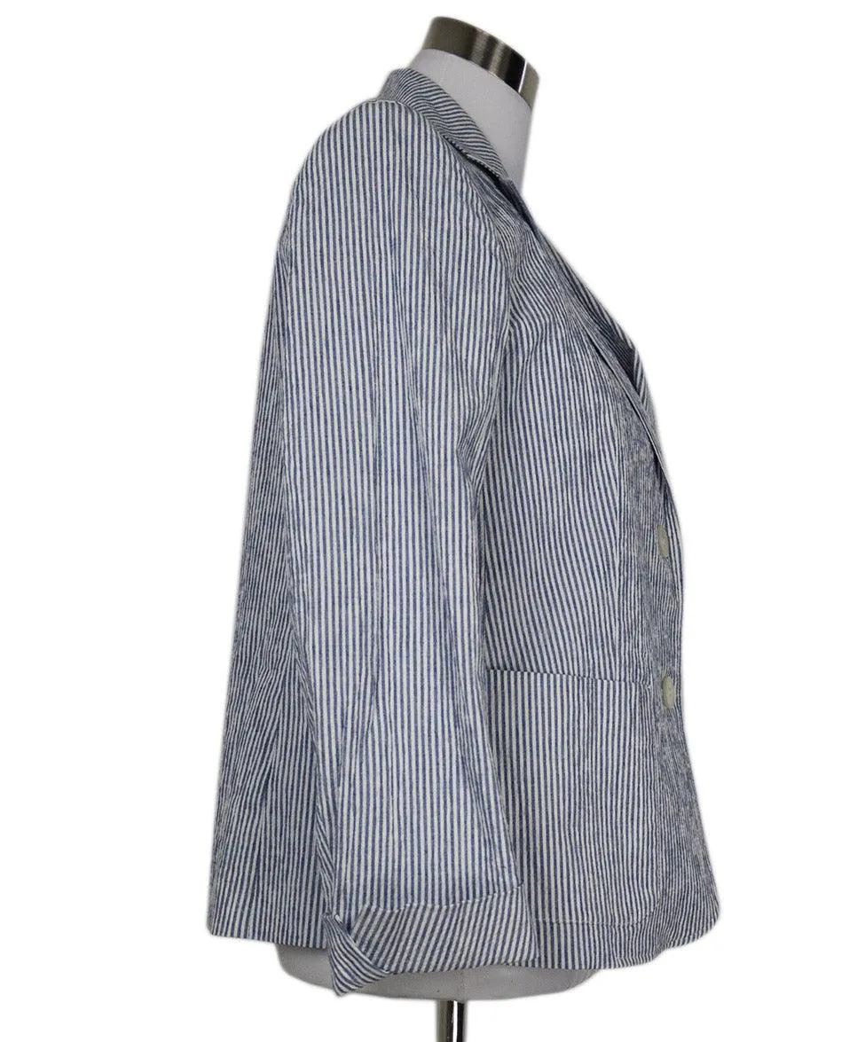 Max Mara Blue & White Striped Linen Blazer sz 12