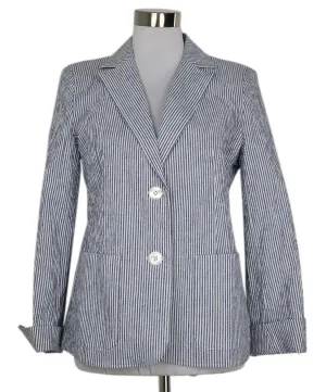 Max Mara Blue & White Striped Linen Blazer sz 12