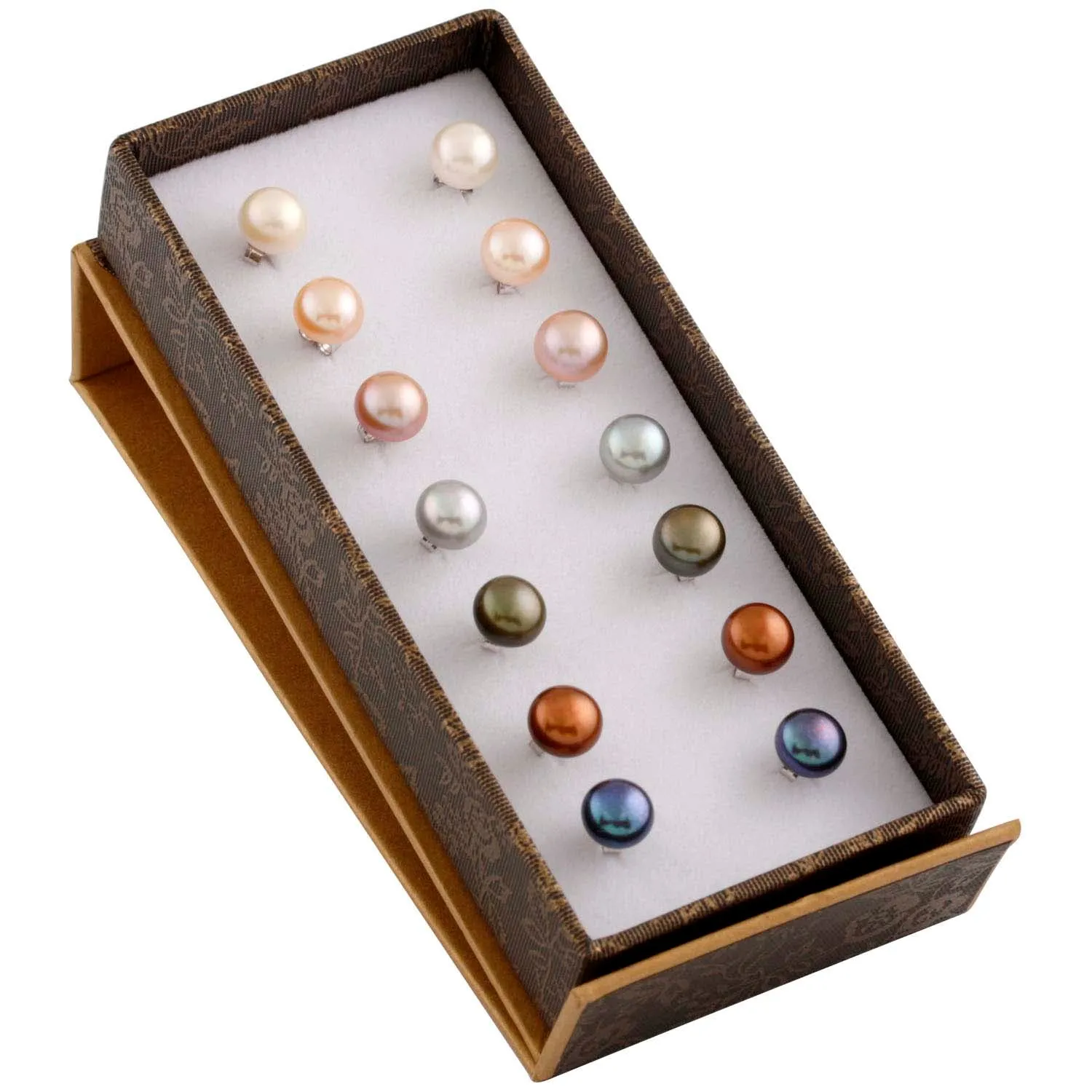Set of 7 Pairs of Freshwater Pearl 7-8mm Stud Earrings