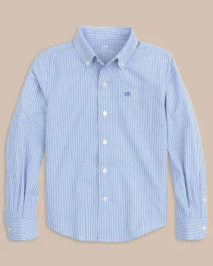 Southern Tide Boy's Bengal Stripe Intercoastal Sport Shirt - Cobalt Blue
