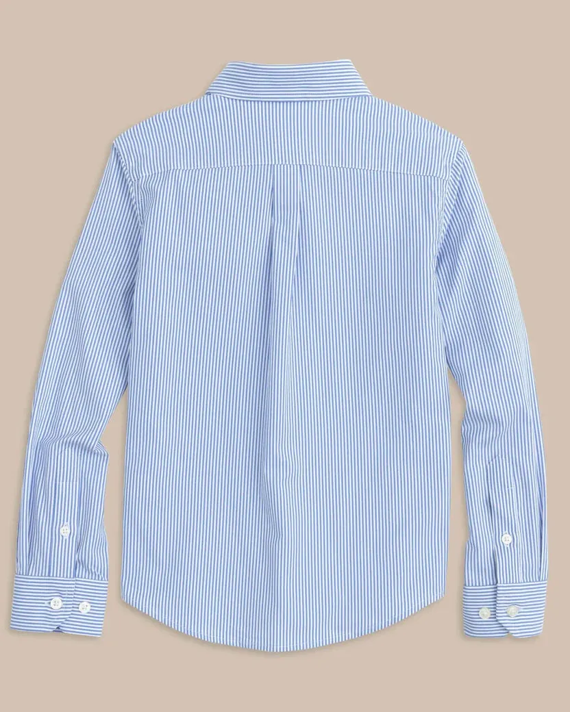 Southern Tide Boy's Bengal Stripe Intercoastal Sport Shirt - Cobalt Blue