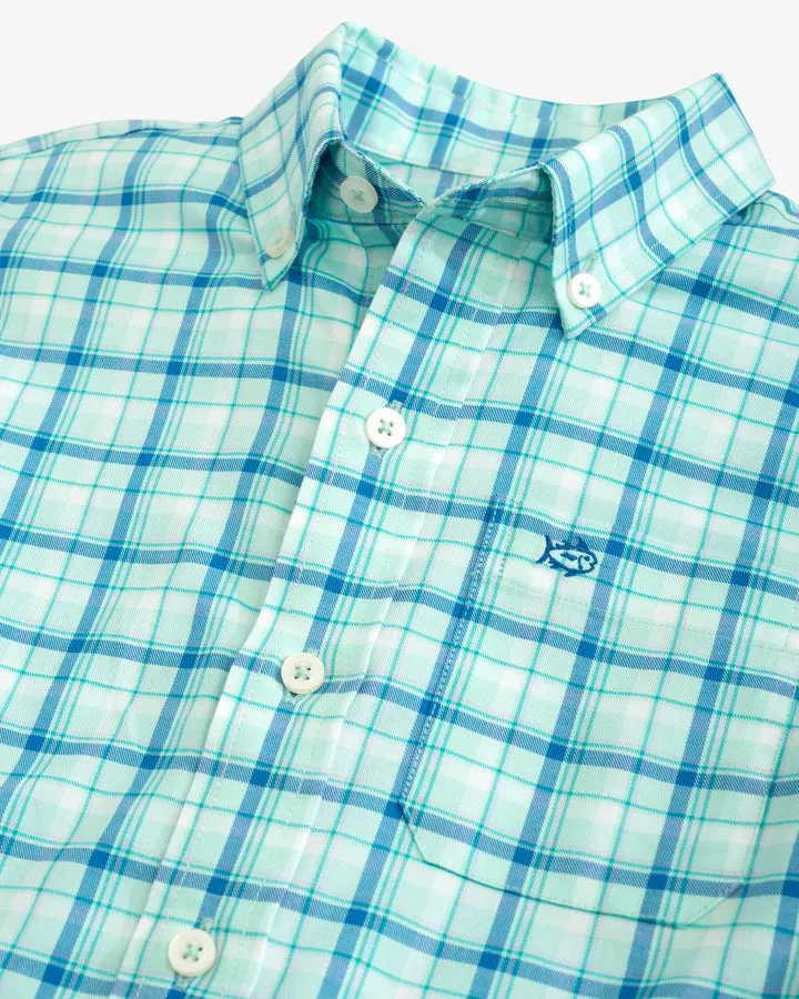 Southern Tide Boys Skipjack Palermo Plaid Sport Shirt - Baltic Teal