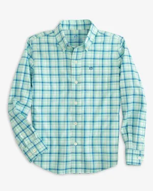 Southern Tide Boys Skipjack Palermo Plaid Sport Shirt - Baltic Teal