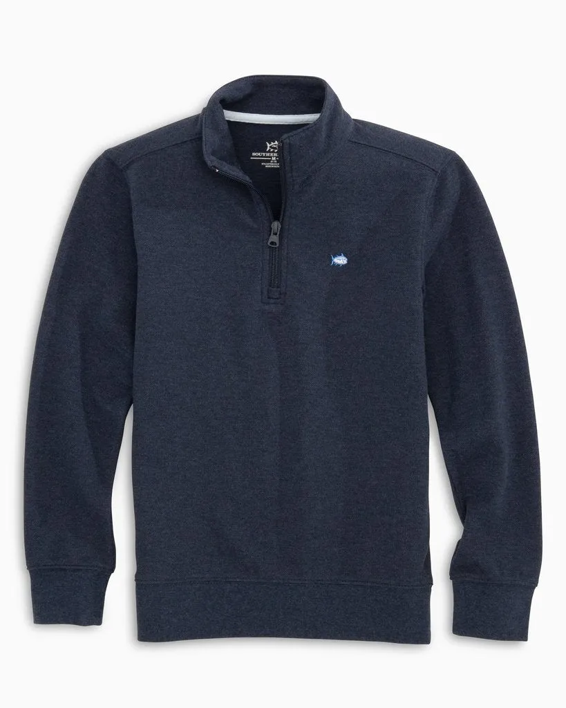 Southern Tide Boy's Skipjack Quarter Zip Pullover - Heather True Navy