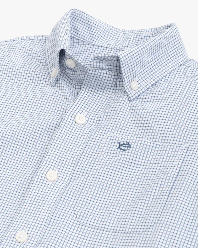Southern Tide Youth Rosemont Tattersall Intercoastal Sport Shirt - Seven Seas Blue