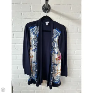 Sweater Cardigan By Chicos In Blue & White, Size: L